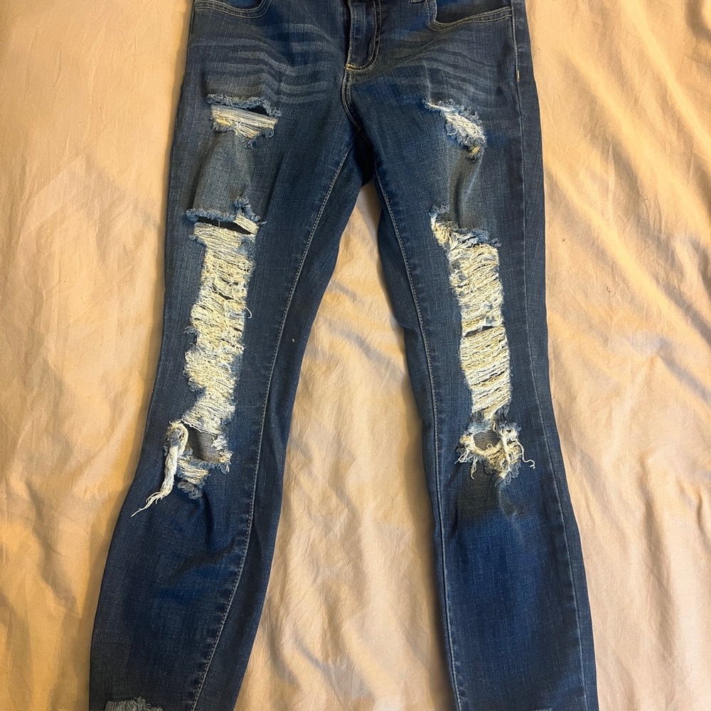 Cello Women's Distressed Dark Blue Skinny Jeans
